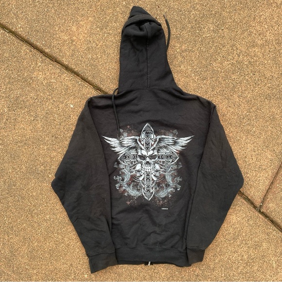 Skull Hoodie Y2K VTG L Measurement Black Pullover - Picture 1 of 4